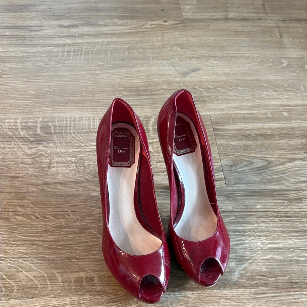 Dior Red Patent Leather Peep-Toe Heels